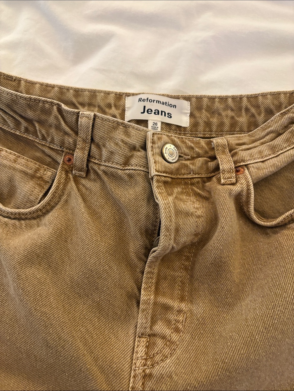 Reformation Jeans Sz 26 Cynthia High Rise Straight Cropped Vintage Marzipan Wash